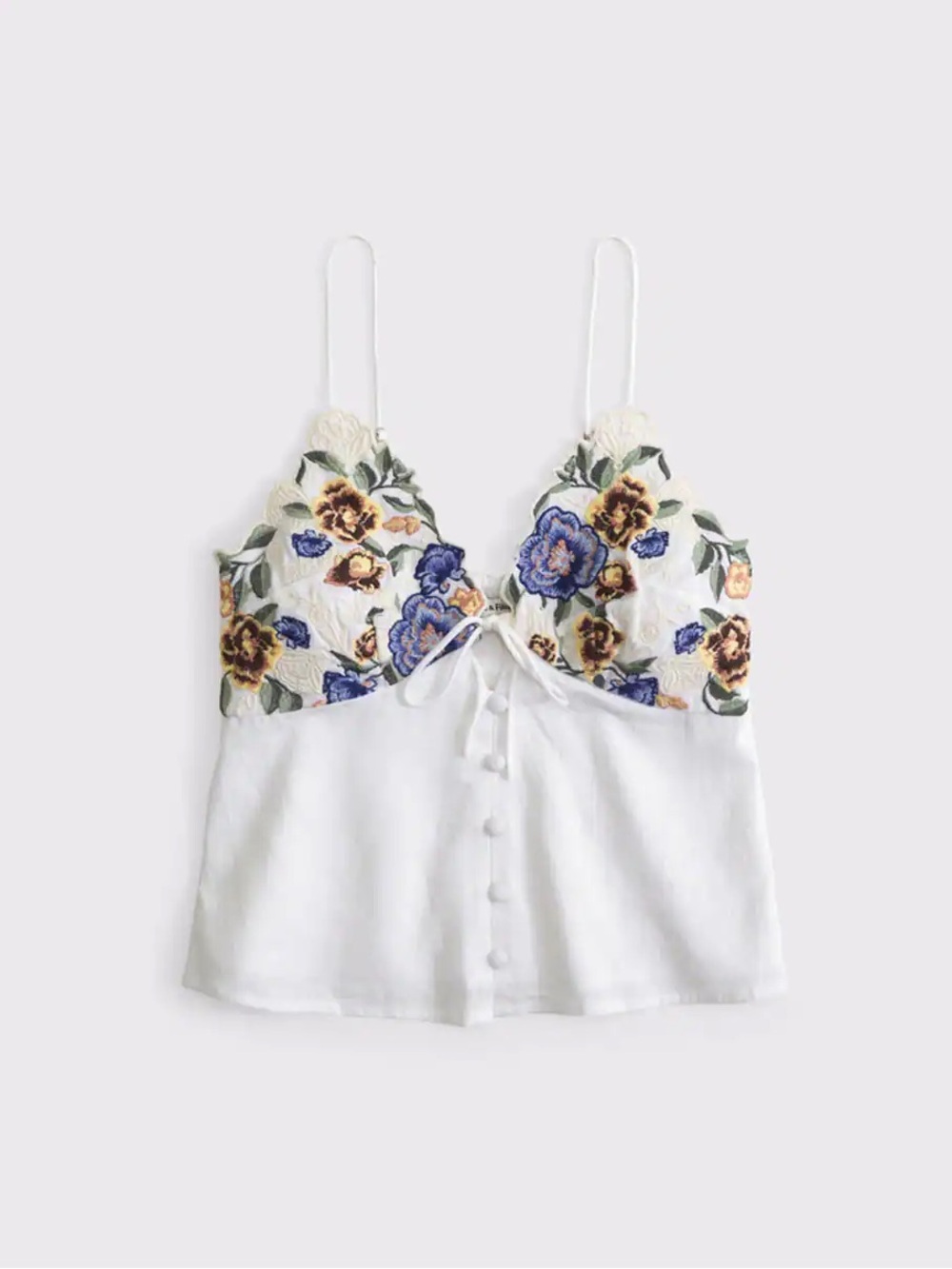 Abercrombie & Fitch White Cami with Blue and Brown Floral Embroidery